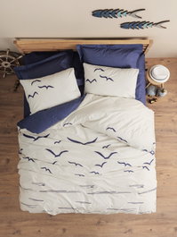 L'essentiel linge de maison Juego de funda de edredón individual ranforce Azul oscuro y blanco